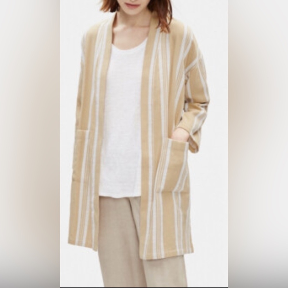 Eileen Fisher Reed Yellow Stripe Organic Cotton Kimono Jacket Cardigan